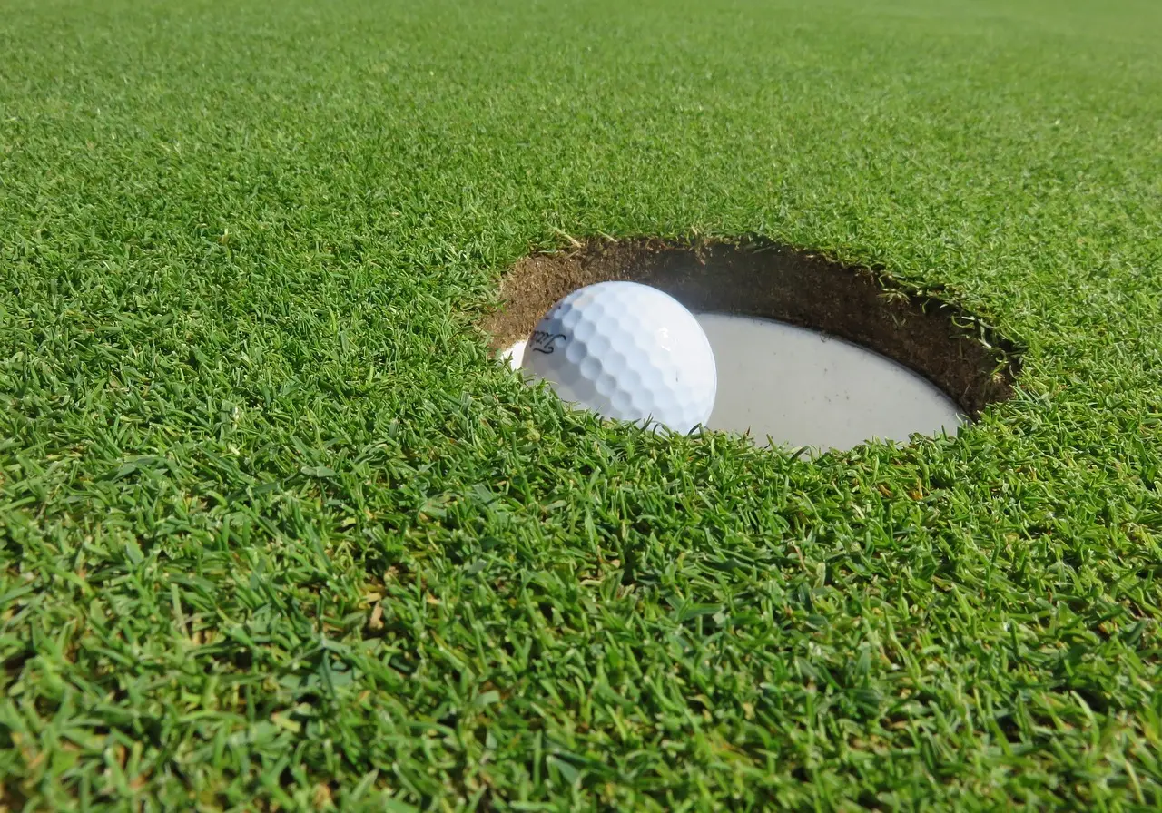Golfbold i hul på green